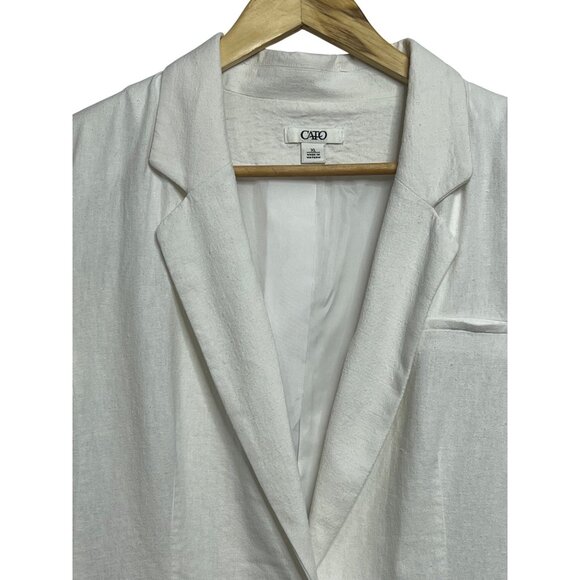 Cato Women White Cropped Linen Blend Blazer Jacket XL Shoulder Pads Minimalist - Picture 3 of 16